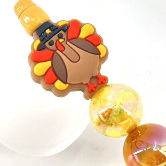 Turkey Thanksgiving gobble gobble handmade NEW cloud bead glitter yellow brown o - Picture 3 of 7